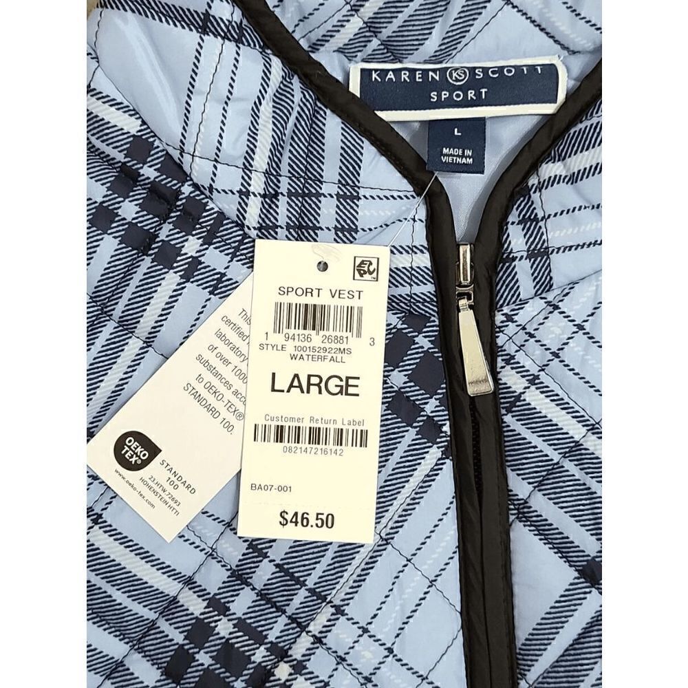 💙 NWT KAREN SCOTT Plaid Puffer Quilted Lightweight Vest SIZE L MSRP $47 - Picture 8 of 13